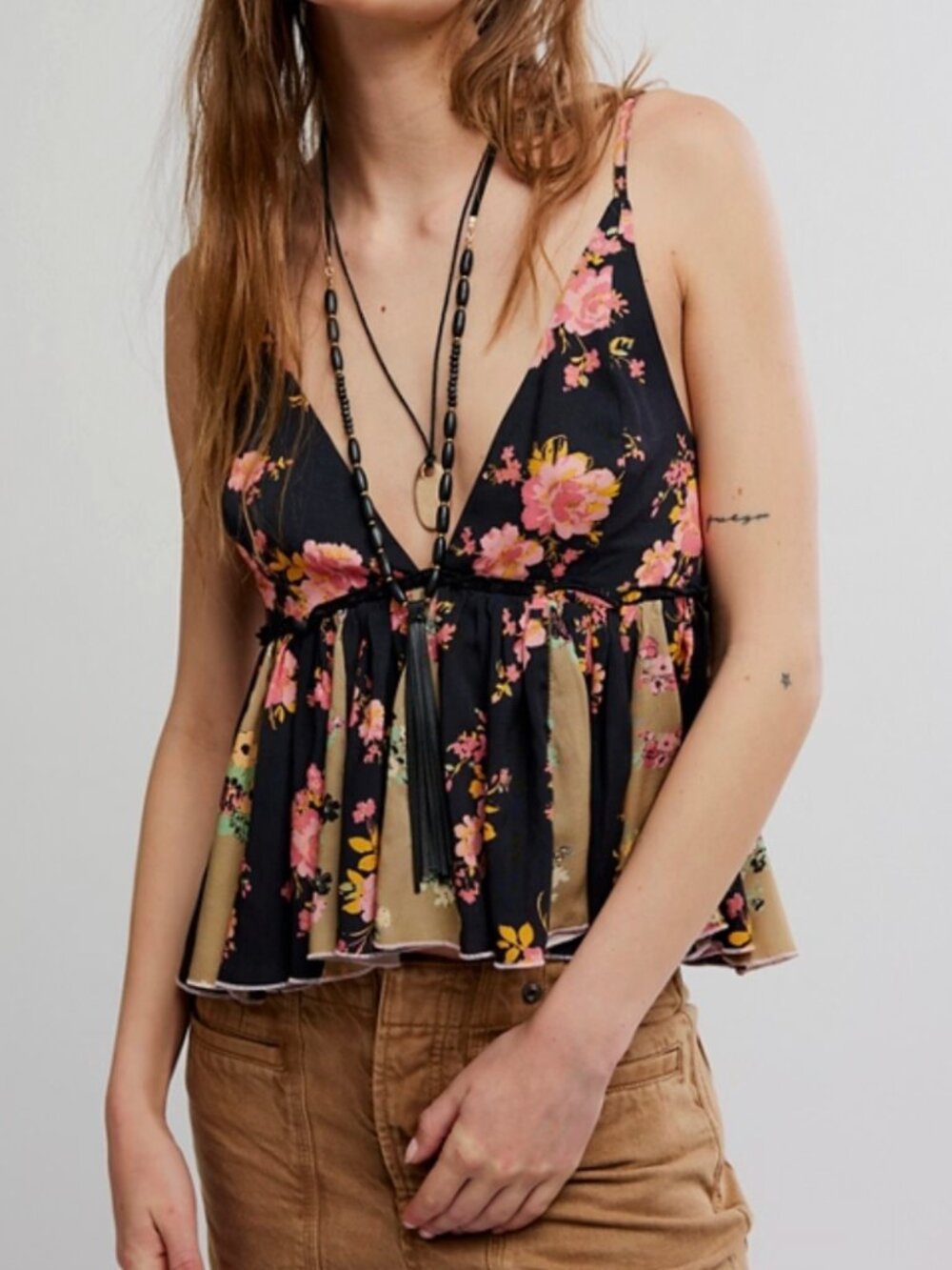 Free People Tillie Black and Pink Ruffle top